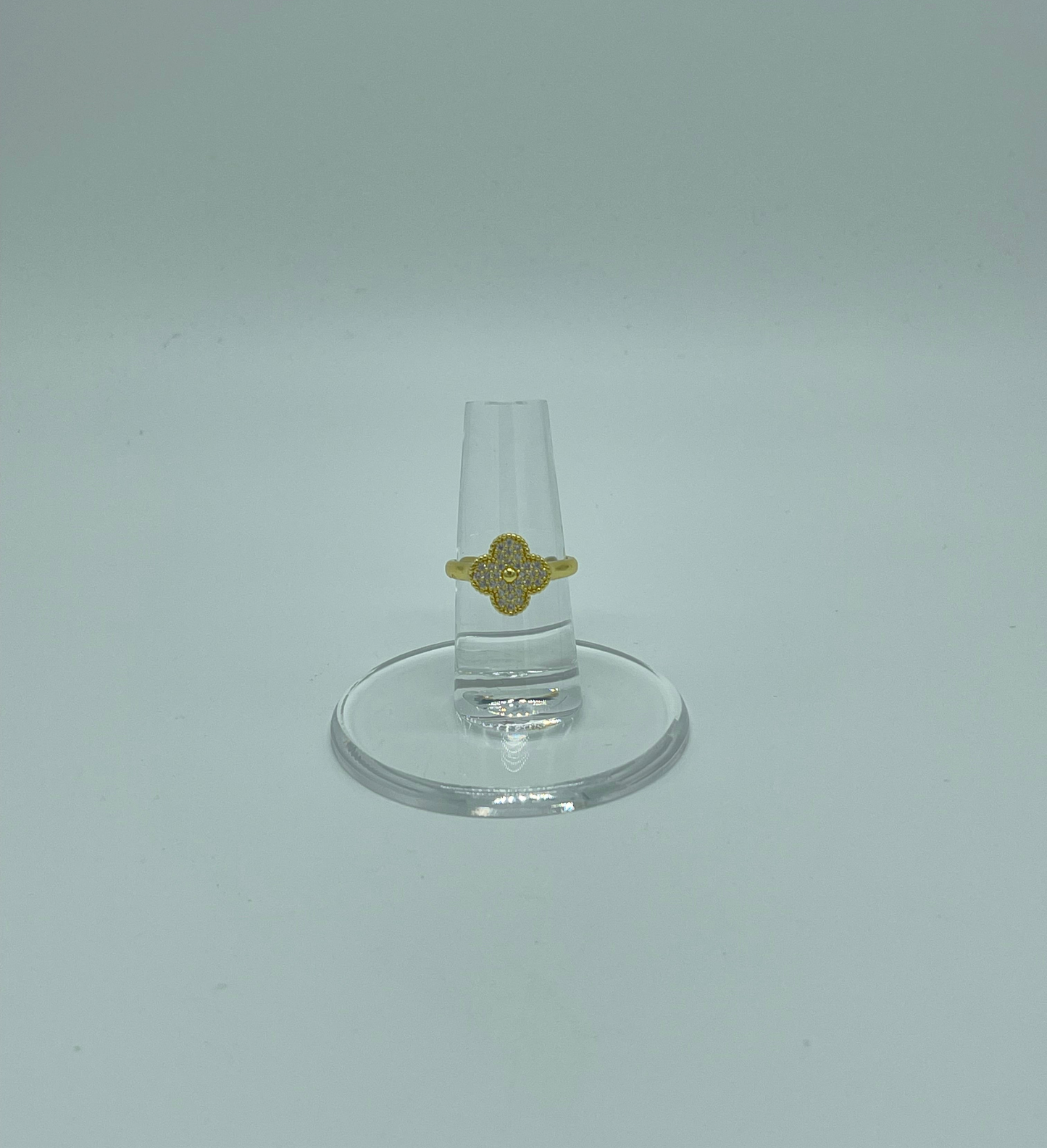 Gold Rhinestone Clover Ring