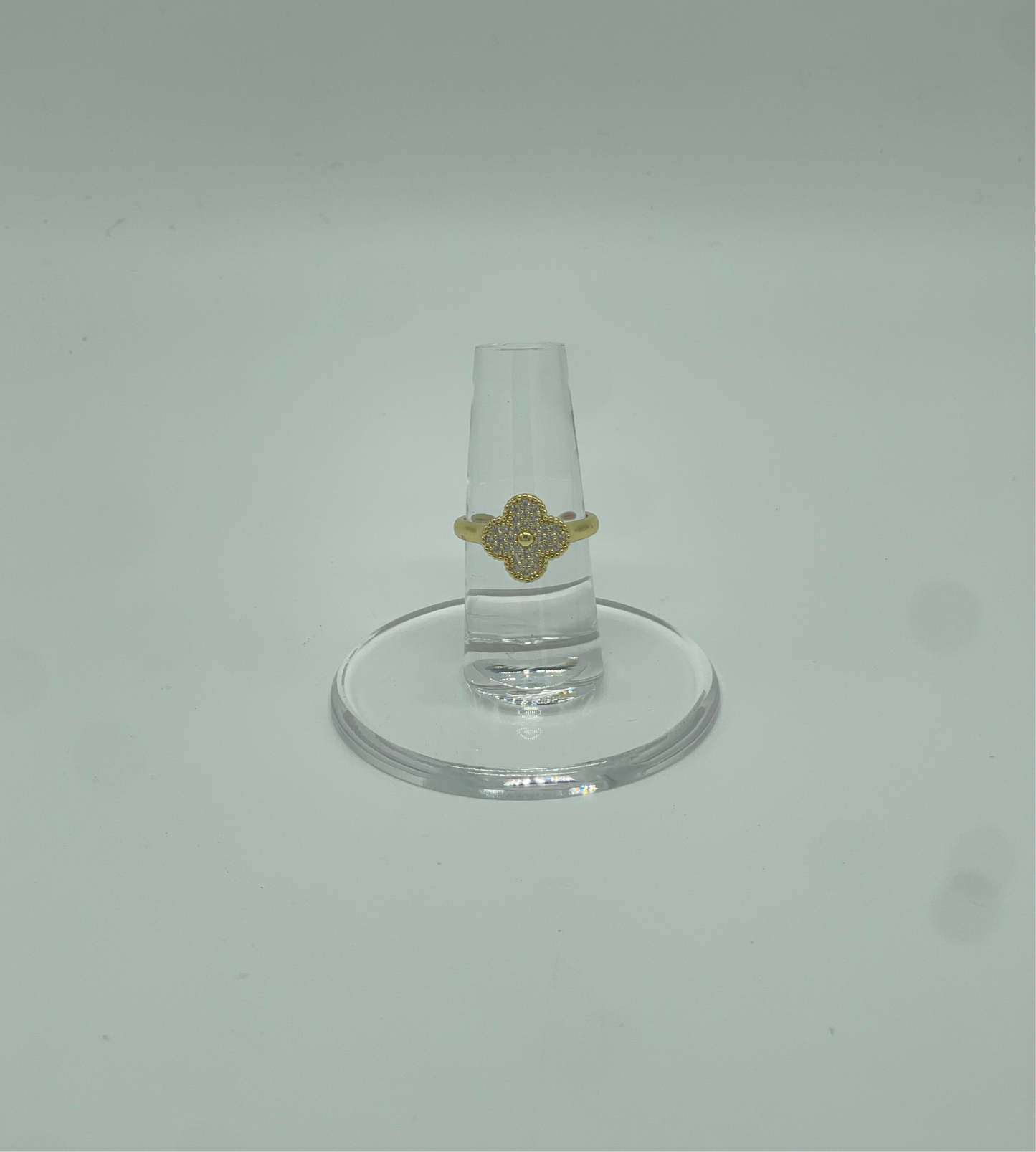 Gold Rhinestone Clover Ring