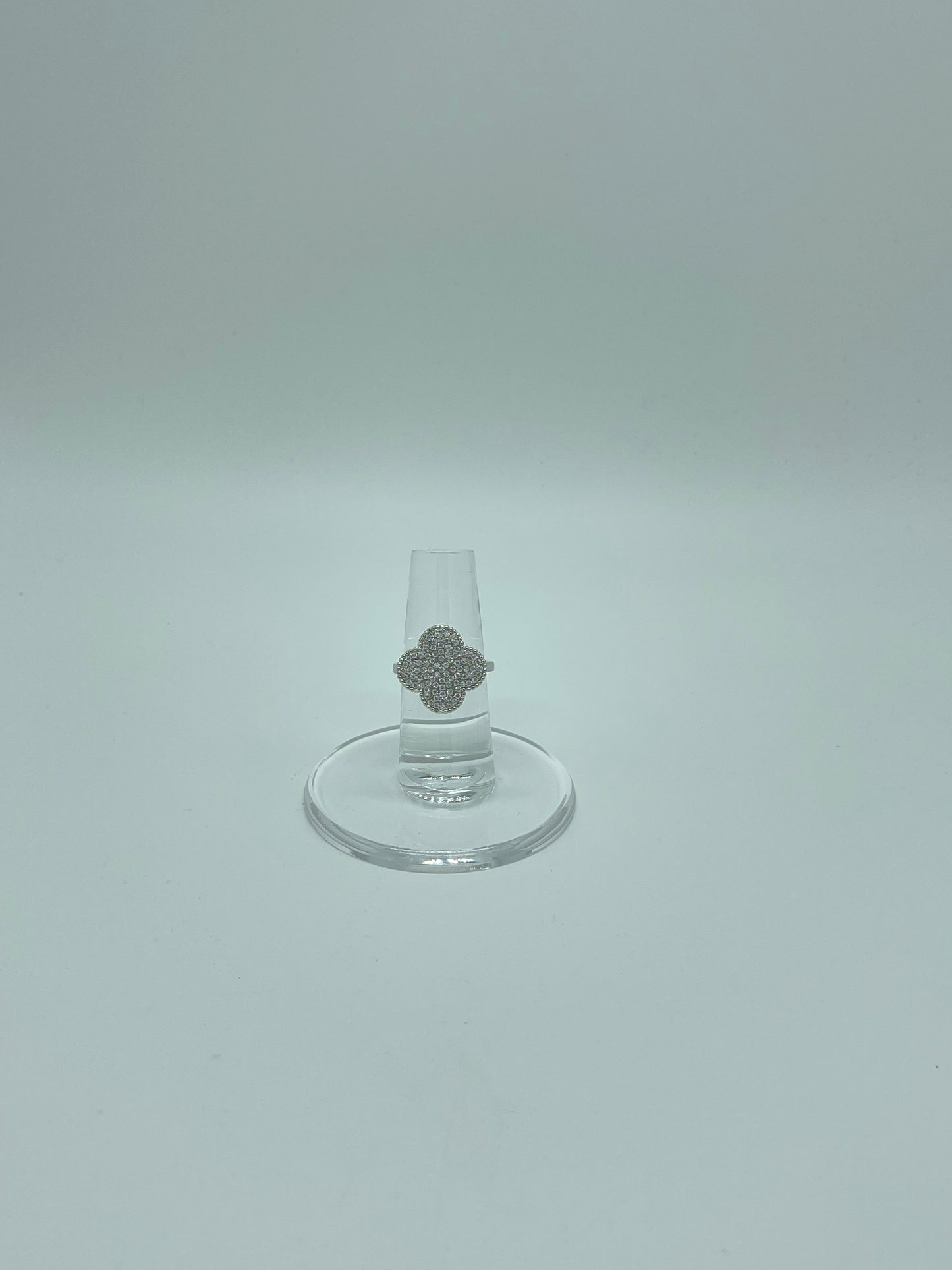 Silver Rhinestones Clover Ring