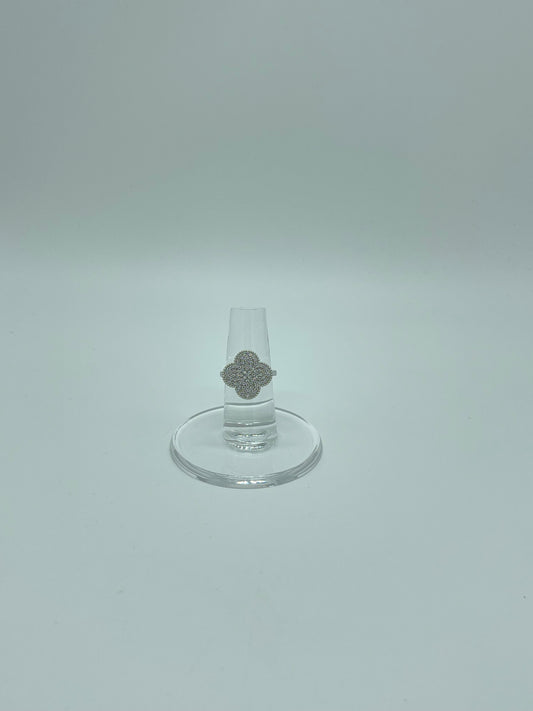 Silver Rhinestones Clover Ring